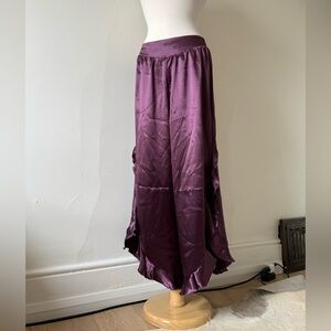 Free People Chasing Love Satin Pants | Precious Wine Flowy Wide Leg Pants